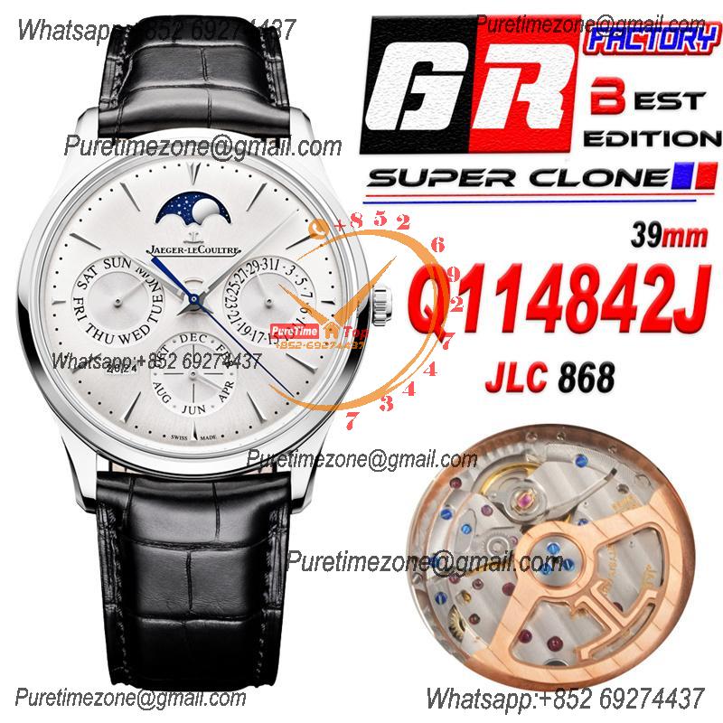 Master Ultra Thin Perpetual Calendar Q114842J A868 Automatic Mens Watch Best Edition GRF 39 Silver Dial Black Leather CH