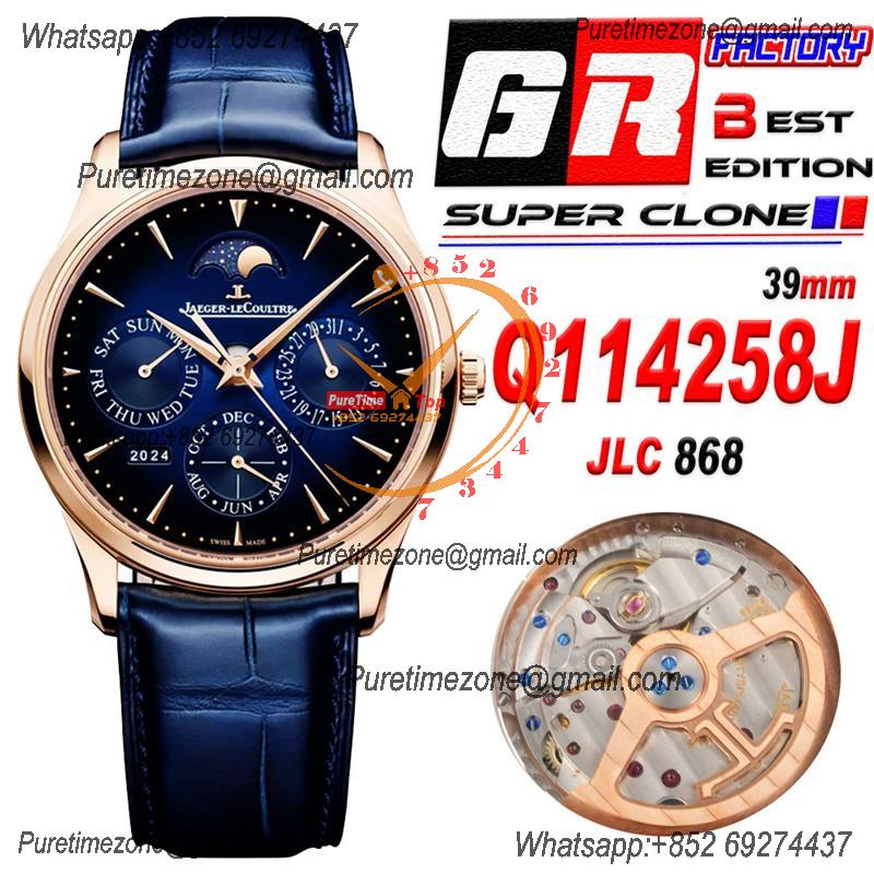 Master Ultra Thin Perpetual Calendar Q114258J A868 Automatic Mens Watch Best Edition GRF 39 RG Blue Dial  Leather CHS