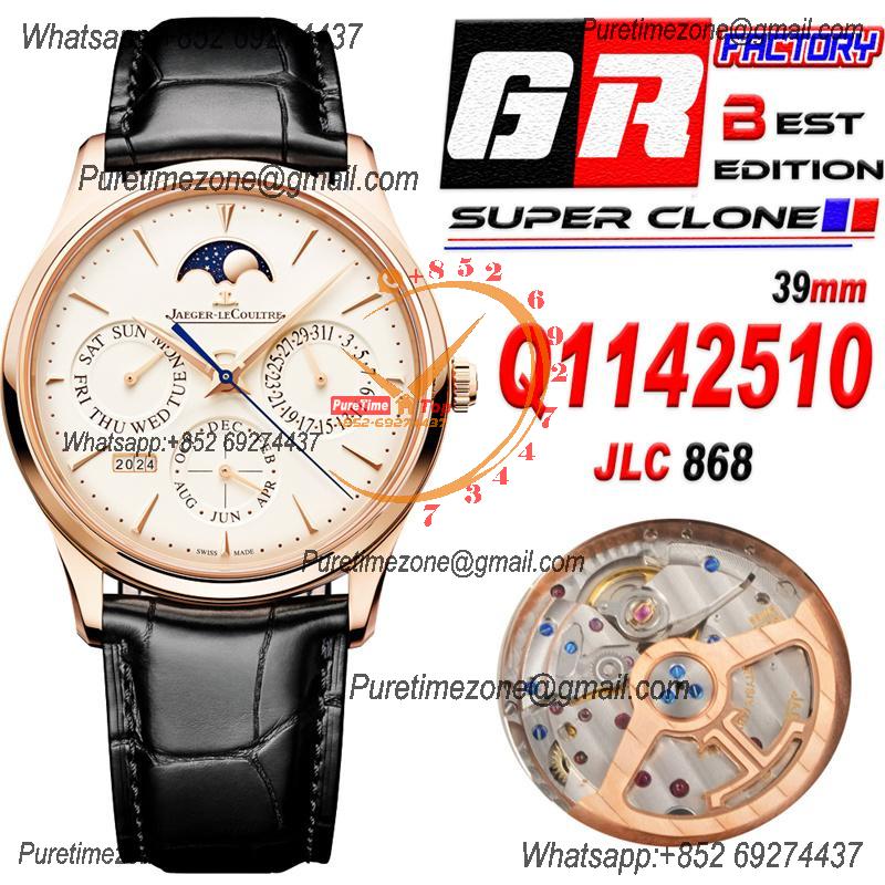 Master Ultra Thin Perpetual Calendar Q1142510 A868 Automatic Mens Watch Best Edition GRF 39 RG Silver Dial Black Leather