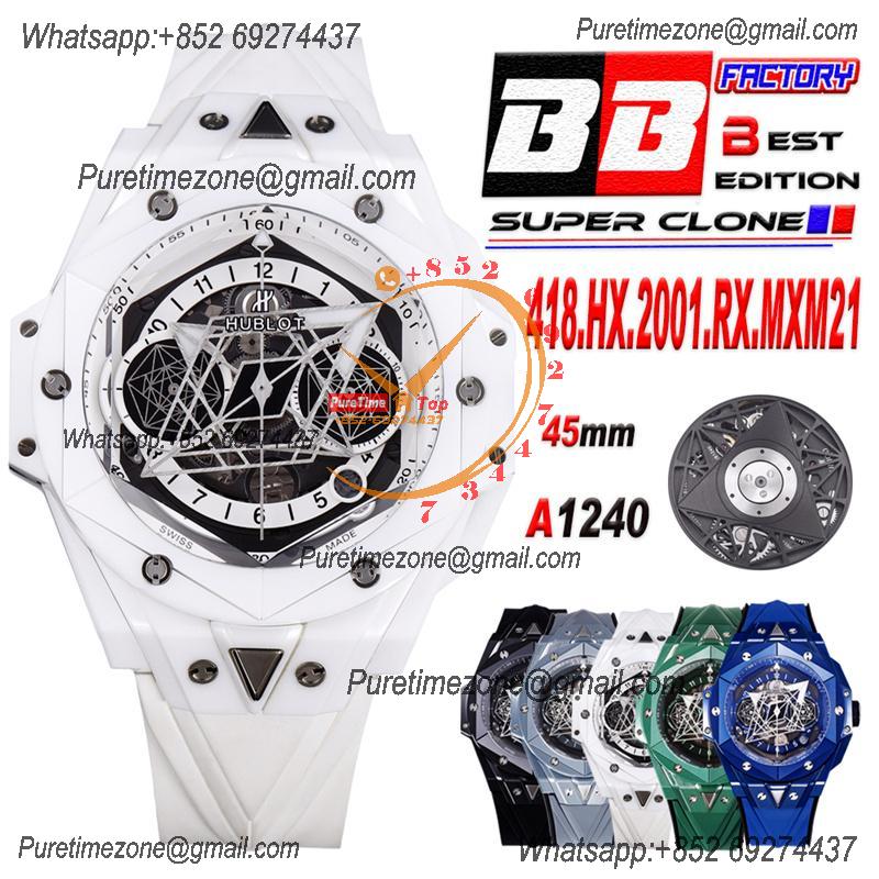 Big Bang Sang Bleu II White Ceramic  A1240 Automatic Chronograph Mens Watch Best Edition BBF 45 Rubber 418.HX.2001