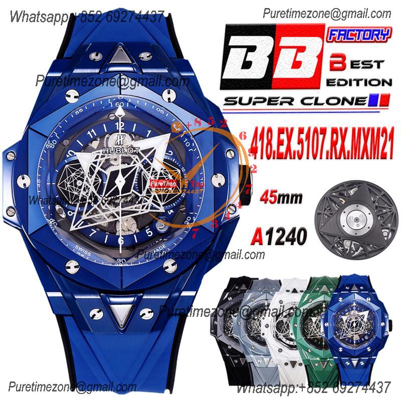 Big Bang Sang Bleu II Blue Ceramic  A1240 Automatic Chronograph Mens Watch Best Edition BBF 45 Rubber 418.EX.5107