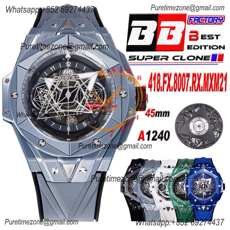 Big Bang Sang Bleu II Gray Ceramic A1240 Automatic Chronograph Mens Watch Best Edition BBF 45 Rubber 418.FX.8007