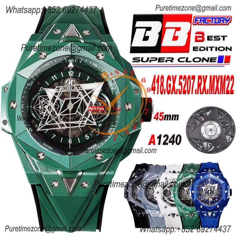 Big Bang Sang Bleu II Green Ceramic A1240 Automatic Chronograph Mens Watch Best Edition BBF 45 Rubber 418.GX.5207