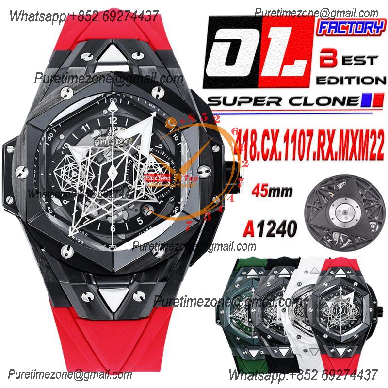 Big Bang Sang Bleu II Black Ceramic  A1240 Automatic Chronograph Mens Watch Best Edition OLF 45 Red Rubber 418.CX.1107