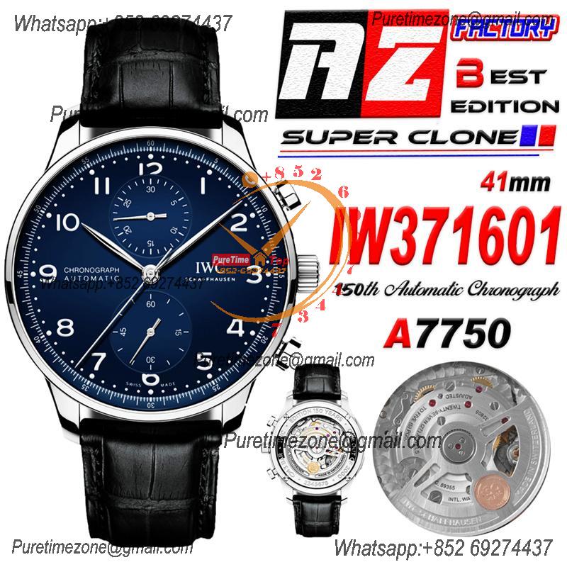 Portugieser 150 Years IW371601 A7750 Automatic Chronograph Mens Watch Best Edition AZF 41 Blue Dial Black Leather CHS