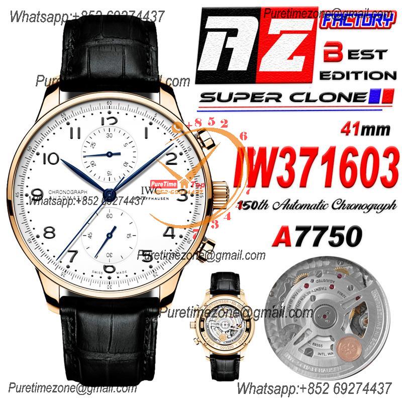 Portugieser 150 Years IW371603 A7750 Automatic Chronograph Mens Watch Best Edition AZF 41 RG White Dial Black Leather