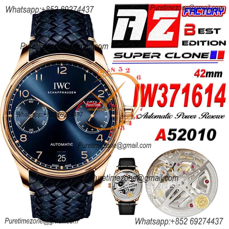 Portuguese Real Power Reserve IW371614 A52010 Automatic Mens Watch  Best Edition AZF 42 RG Blue Dial Leather CHS