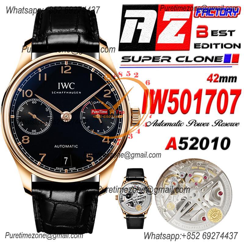 Portuguese Real Power Reserve IW501707 A52010 Automatic Mens Watch  Best Edition AZF 42 RG Black Dial Leather CHS