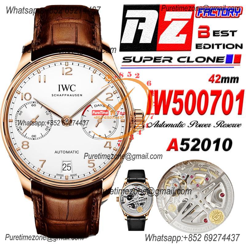 Portuguese Real Power Reserve IW500701 A52010 Automatic Mens Watch  Best Edition AZF 42 RG White Dial Leather CHS