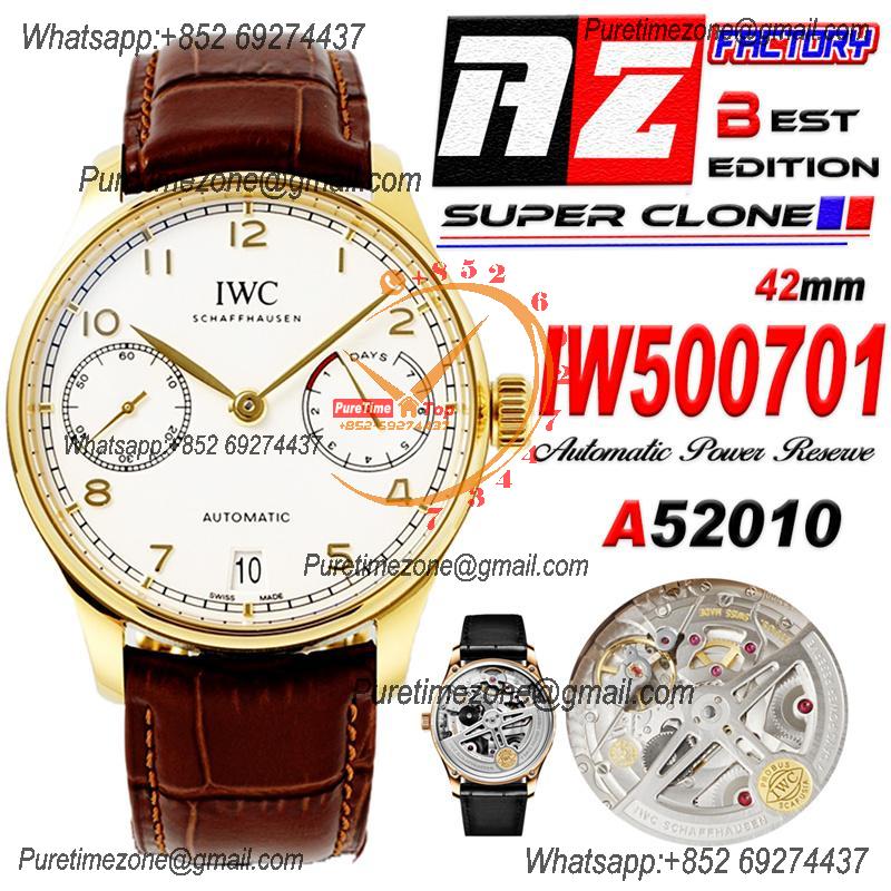 Portuguese Real Power Reserve IW500701 A52010 Automatic Mens Watch  Best Edition AZF 42 YG White Dial Leather CHS