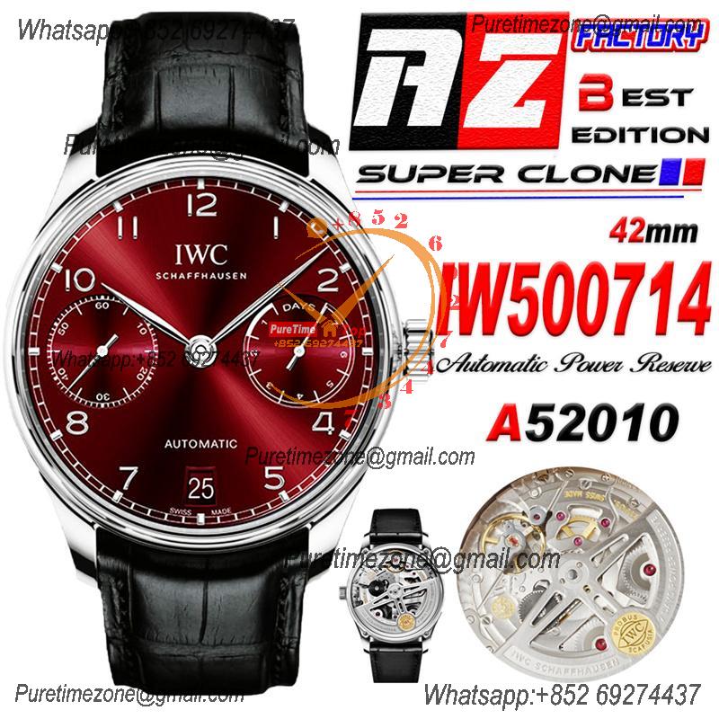 Portuguese Real Power Reserve IW500714 A52010 Automatic Mens Watch  Best Edition AZF 42 SS Red Dial Leather CHS