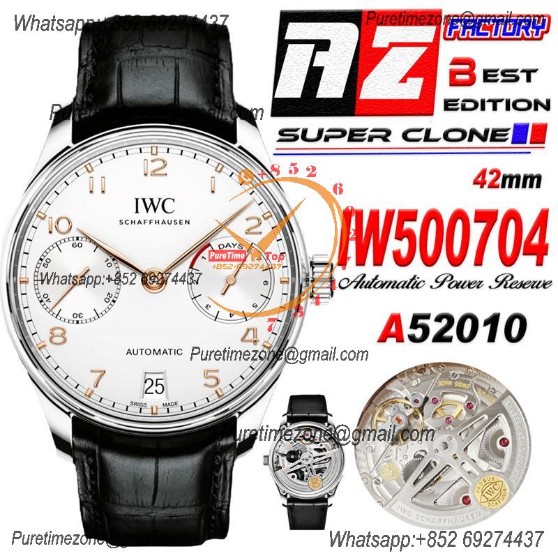 Portuguese Real Power Reserve IW500704 A52010 Automatic Mens Watch  Best Edition AZF 42 SS White Dial Leather CHS