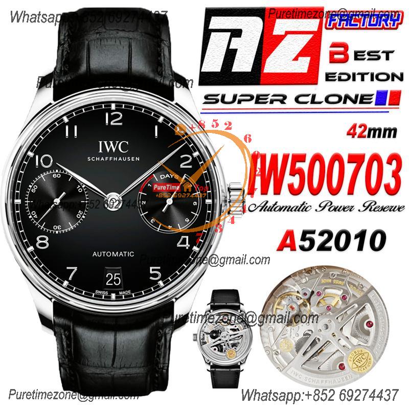 Portuguese Real Power Reserve IW500704 A52010 Automatic Mens Watch  Best Edition AZF 42 SS Black Dial Leather CHS