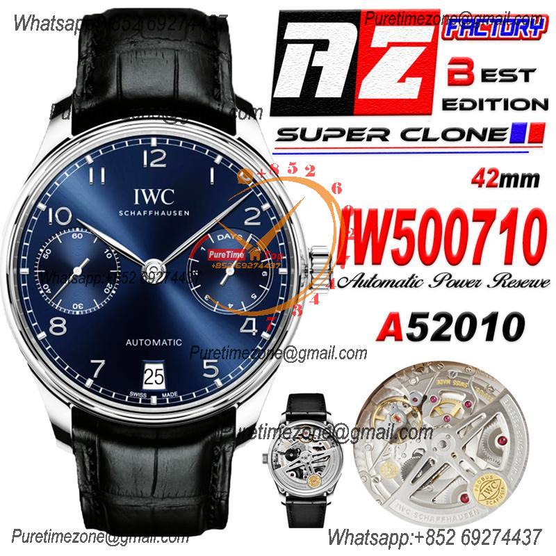 Portuguese Real Power Reserve IW500710 A52010 Automatic Mens Watch  Best Edition AZF 42 SS Blue Dial Leather CHS