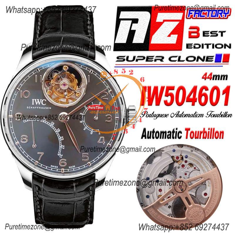 Portuguese Tourbillon Mystere Retrograde IW504601 Automatic Mens Watch Best Edition AZF SS Gray Dial Leather Strap CHS