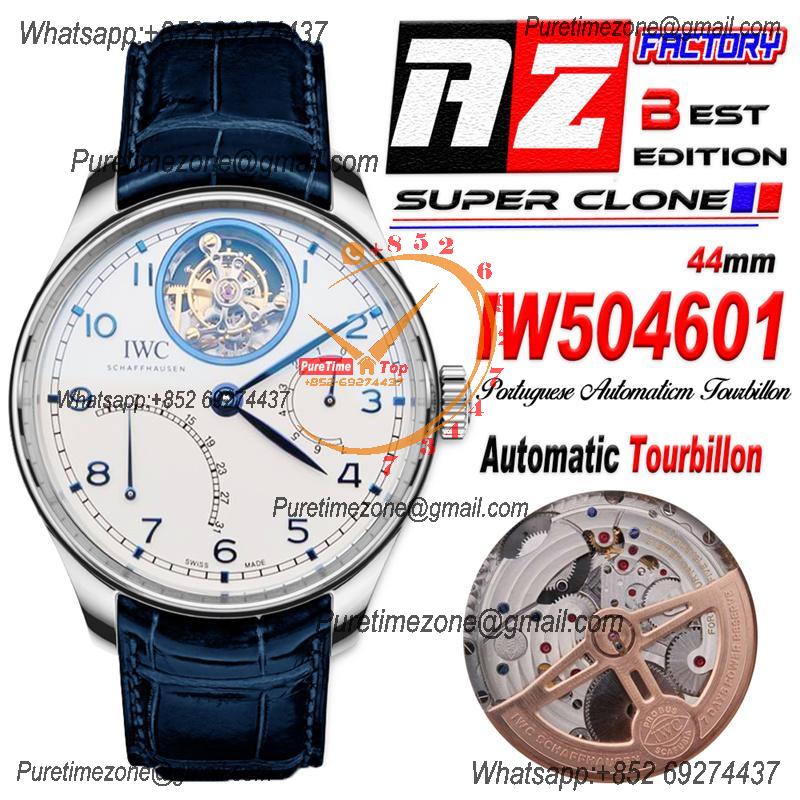 Portuguese Tourbillon Mystere Retrograde IW504601 Automatic Mens Watch Best Edition AZF SS White Blue Dial Leather CHS