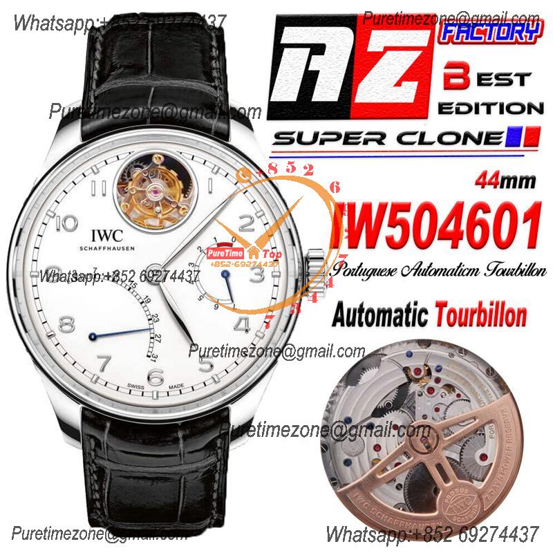 Portuguese Tourbillon Mystere Retrograde IW504601 Automatic Mens Watch Best Edition AZF SS White Silver Dial Leather CHS