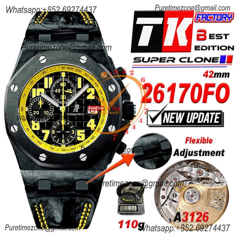 Royal Oak Offshore 26170FO 'Bumble Bee' A3126 Automatic Chronograph Mens Watch Best Edition TKF 42 Forged Carbon Leather