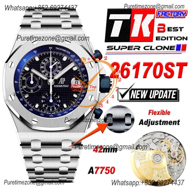 Royal Oak Offshore 26170ST Safari A7750 Automatic Chronograph Mens Watch Best Edition TKF 42 Blue Dial SS Bracelet CHS