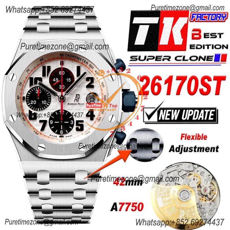 Royal Oak Offshore 26170ST Safari A7750 Automatic Chronograph Mens Watch Best Edition TKF 42 White Dial SS Bracelet CHS