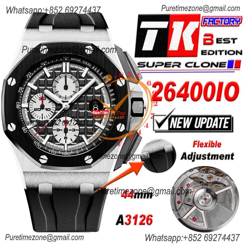 Royal Oak Offshore 26400IO A3126 Automatic Chronograph Mens Watch Best Edition TKF 44 Black Silver Dial Rubber CHS