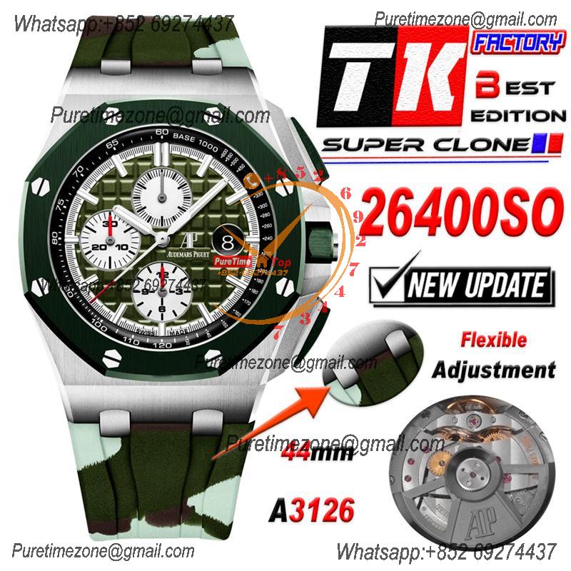 Royal Oak Offshore 26400SO A3126 Automatic Chronograph Mens Watch Best Edition TKF 44 Green Dial Camou Rubber CHS