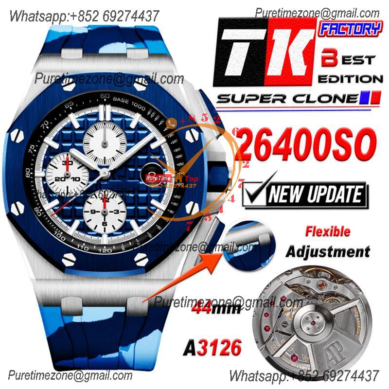 Royal Oak Offshore 26400SO A3126 Automatic Chronograph Mens Watch Best Edition TKF 44 Blue Dial Camou Rubber CHS