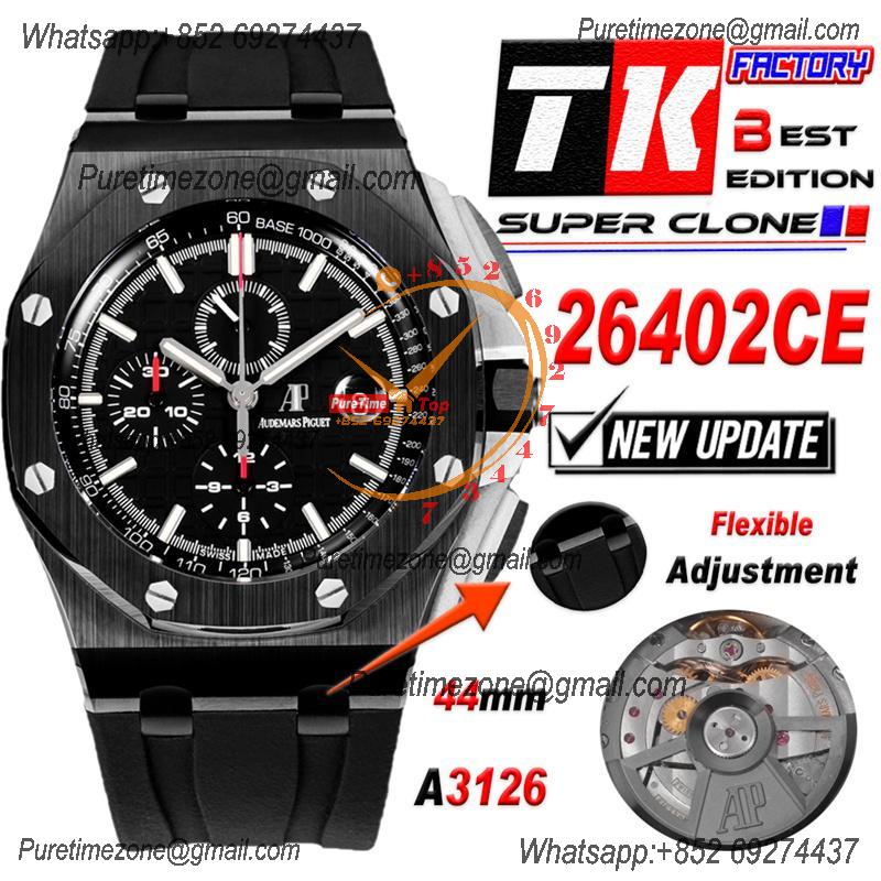 Royal Oak Offshore 26402CE A3126 Automatic Chronograph Mens Watch Best Edition TKF 44 Black Ceramic Rubber CHS