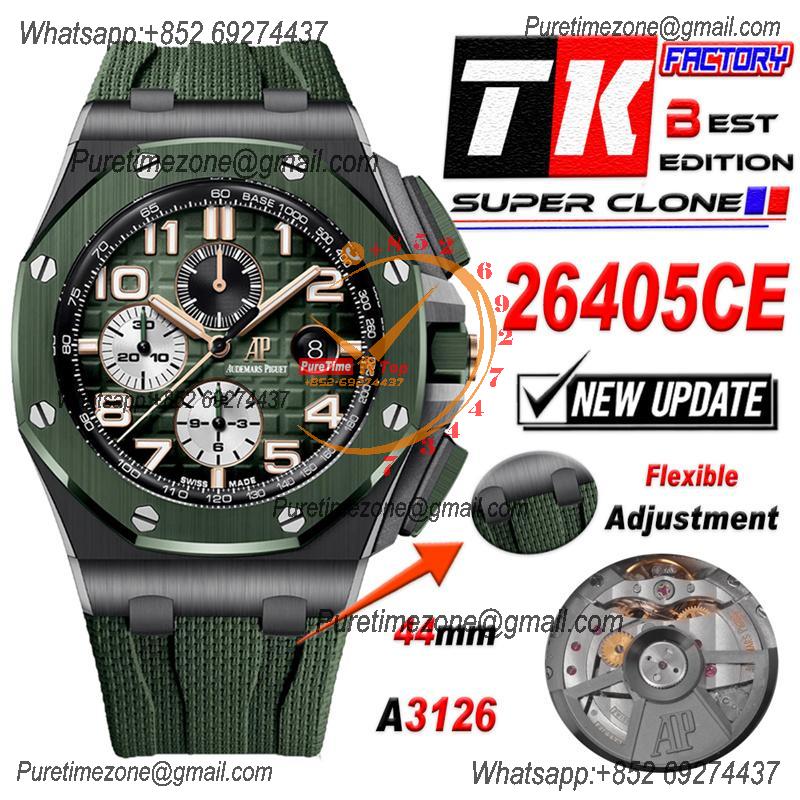 Royal Oak Offshore 26405CE A3126 Automatic Chronograph Mens Watch Best Edition TKF 44 Black Ceramic Green Dial Rubber