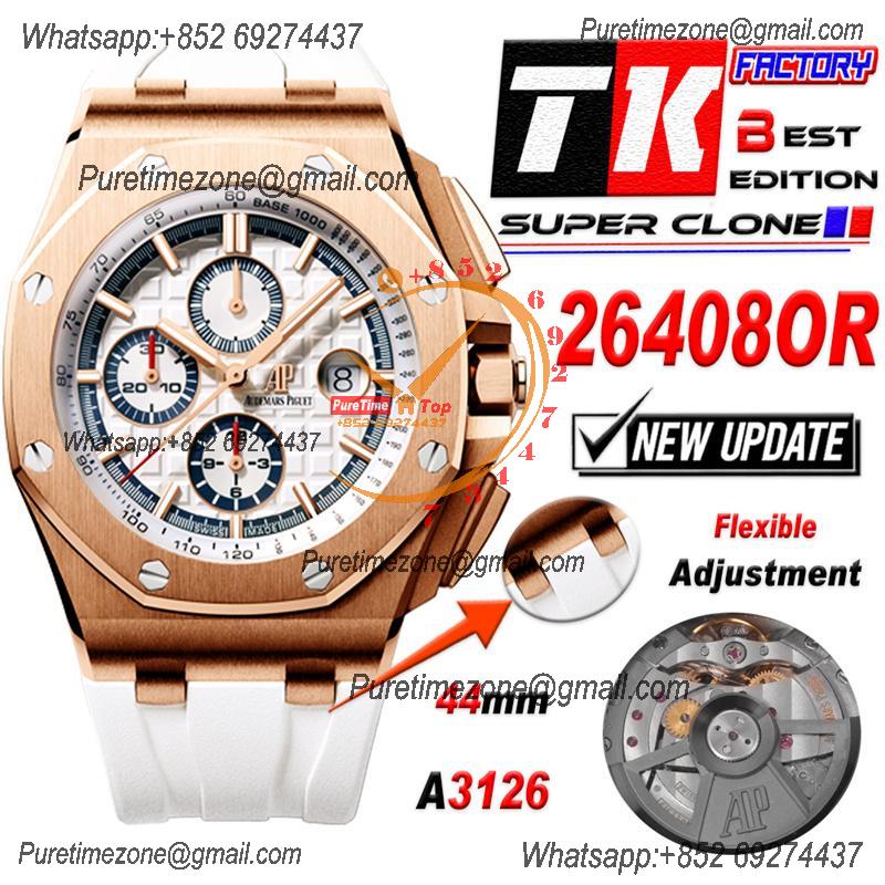 Royal Oak Offshore 26408OR A3126 Automatic Chronograph Mens Watch Best Edition TKF 44 RG White Dial Rubber CHS