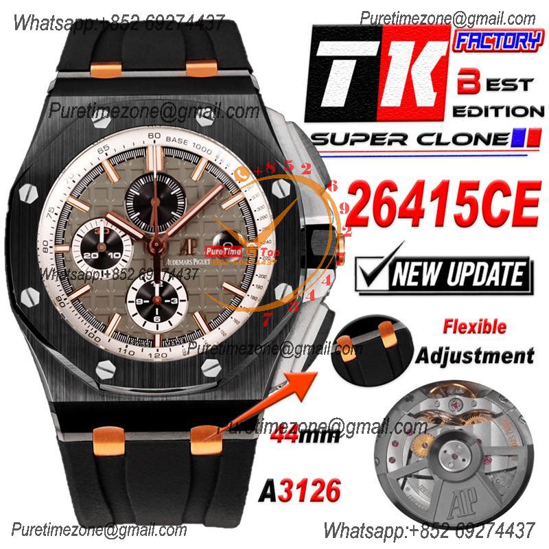 Royal Oak Offshore 26415CE A3126 Automatic Chronograph Mens Watch Best Edition TKF 44 Black Ceramic Gray Dial Rubber