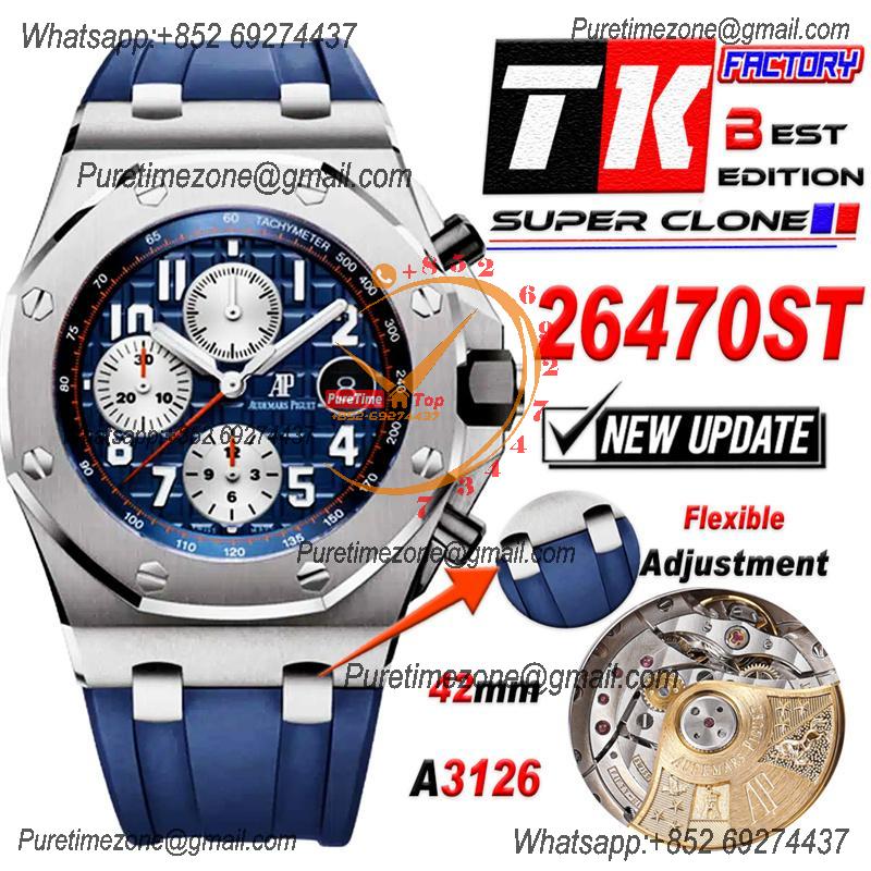 Royal Oak Offshore 26470ST A3126 Automatic Chronograph Mens Watch Best Edition TKF 42 SS Blue Dial Rubber CHS