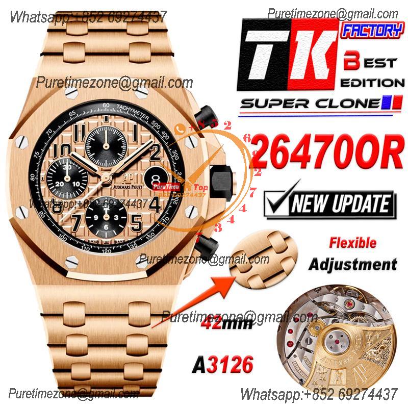 Royal Oak Offshore 26470OR A3126 Automatic Chronograph Mens Watch Best Edition TKF 42 RG Dial SS Bracelet CHS