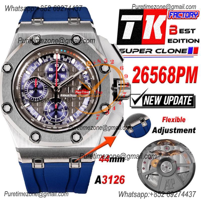 Royal Oak Offshore Schumacher 26568PM A3126 Automatic Chronograph Mens Watch Best Edition TKF 44 Gray Dial Blue Rubber