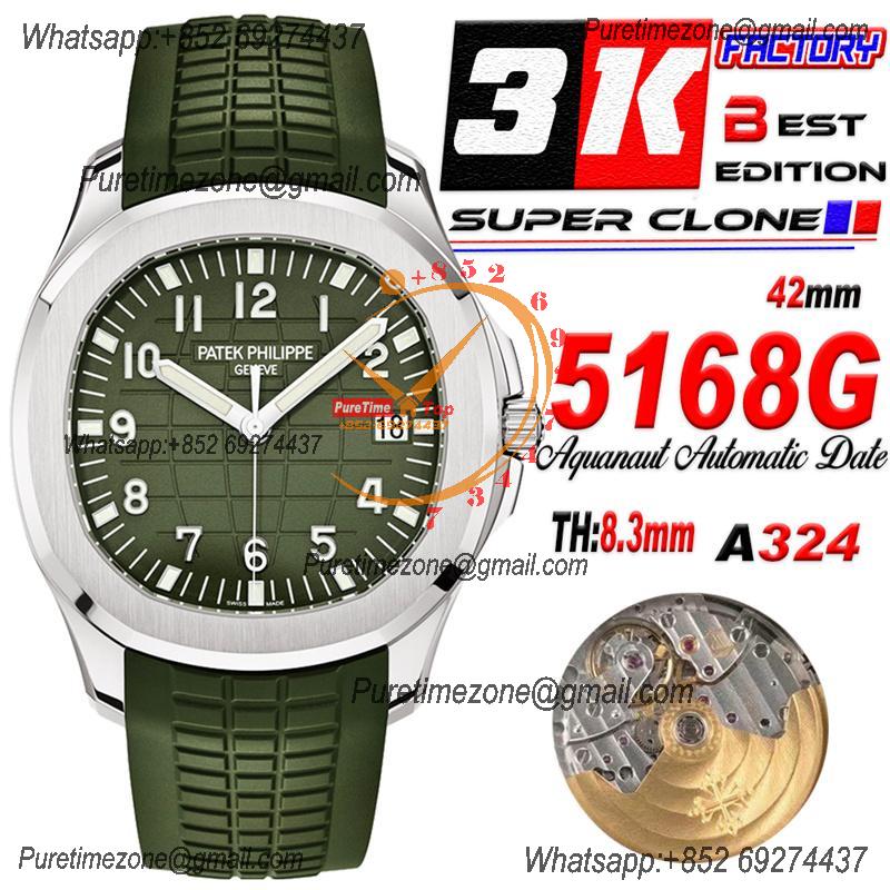 Aquanaut 5168 40mm A324 Atuomatic Mens Watch Best Edition 3KF V2 SS Green Dial Rubber Strap CHS