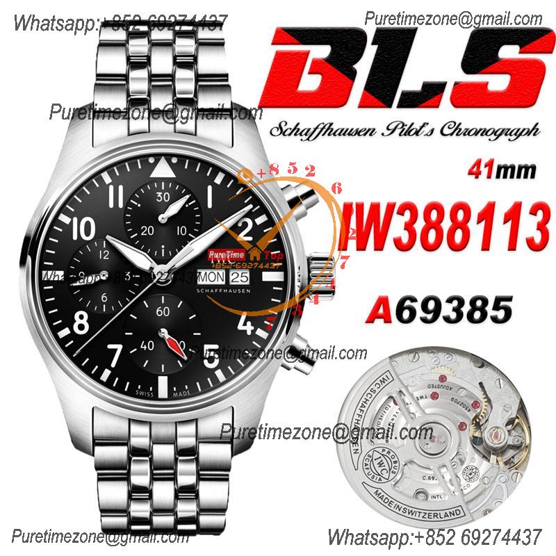 Schaffhausen Pilot's IW388113 A69835 Atuomatic Chronograph Mens Watch Best Edition BLSF 41 Black Dial SS Bracelet