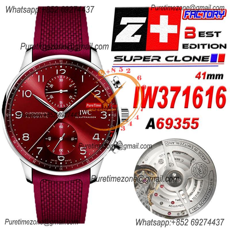 Portuguese Chronograph IW371616 A69355 Atuomatic Mens Watch Best Edition Z+F Red Dial Rubber Strap CHS