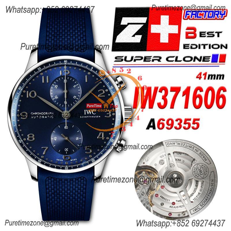 Portuguese Chronograph IW371606 A69355 Atuomatic Mens Watch Best Edition Z+F Blue Dial Rubber Strap CHS