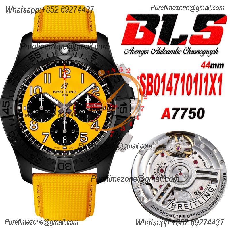 Avenger Chronograph SB0147101I1X1 A7750 Automatic Mens Watch Best Edition BLSF 44 DLC Yellow Dial Leather CHS