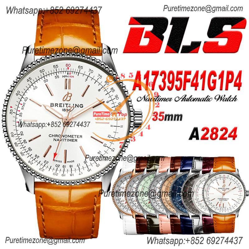 Navitimer 35mm A17395F41G1P4 A2824 Automatic Womens Watch Best Edition BLSF 42 SS Silver Dial Orange Leather