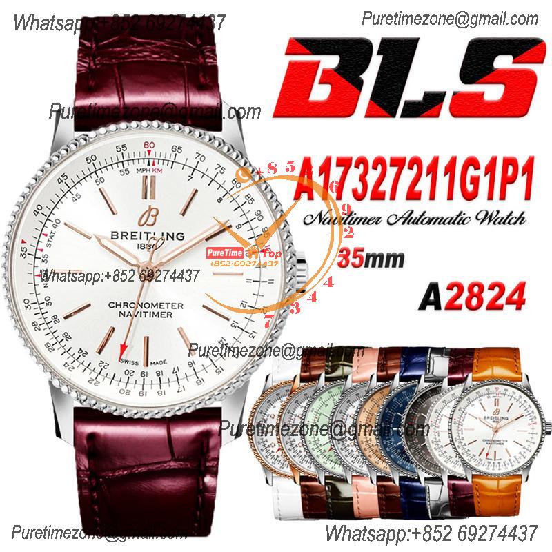 Navitimer 35mm A17327211G1P1 A2824 Automatic Womens Watch Best Edition BLSF 42 SS Silver Dial Red Leather