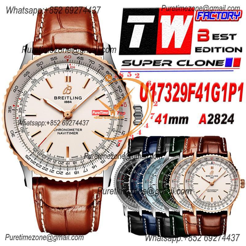 Navitimer A2824 Automatic Mens Watch U17329F41G1P1 Best Edition TWF 41mm RG Silver Dial Leather Strap CHS