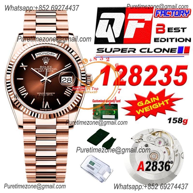 DayDate 36 128235 A2836 Automatic Mens Watch Best Edition QF V5 RG Brown Roman Dial President Bracelet CHS (Gain Weight)