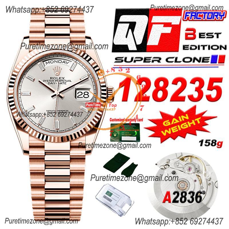 DayDate 36 128235 A2836 Automatic Mens Watch Best Edition QF V5 RG Silver Crystal Dial President Bracelet CHS (Gain Weig