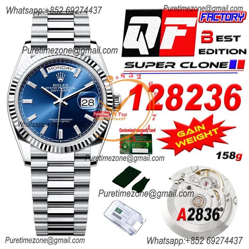 DayDate 36 128236 A2836 Automatic Mens Watch Best Edition QF V5 Blue Crystal Dial President Bracelet CHS (Gain Weight)