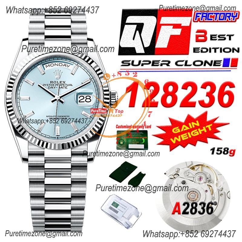 DayDate 36 128236 A2836 Automatic Mens Watch Best Edition QF V5 ICE Blue Crystal Dial President Bracelet CHS (Gain Weigh