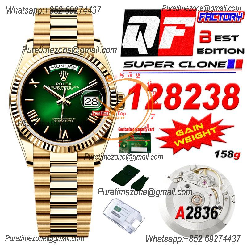 DayDate 36 128236 A2836 Automatic Mens Watch Best Edition QF V5 YG Green Roman Dial President Bracelet CHS (Gain Weight)