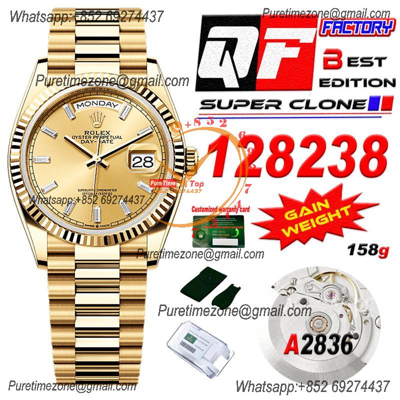 DayDate 36 128236 A2836 Automatic Mens Watch Best Edition QF V5 YG Champagne Crystal Dial President Bracelet (Gain Weigh