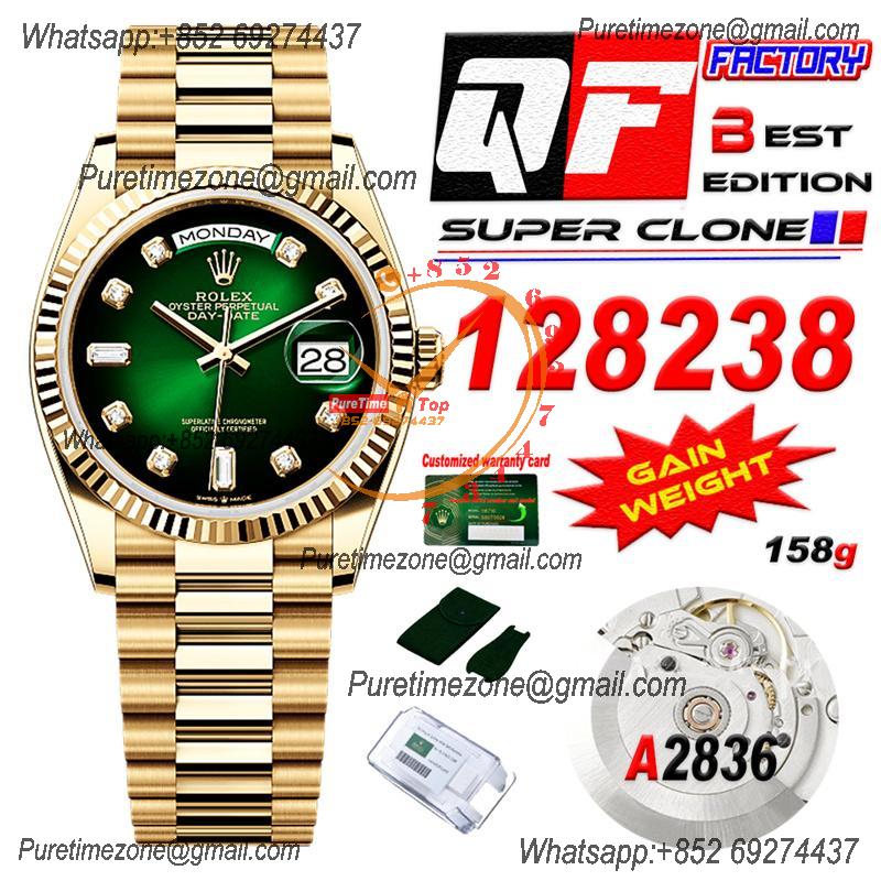 DayDate 36 128236 A2836 Automatic Mens Watch Best Edition QF V5 YG Green Diamonds Dial President Bracelet (Gain Weight)