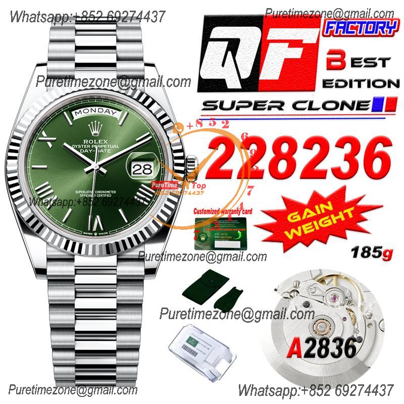 DayDate 40 228236 A2836 Automatic Mens Watch Best Edition QF V5 Green Roman Dial President Bracelet (Gain Weight)